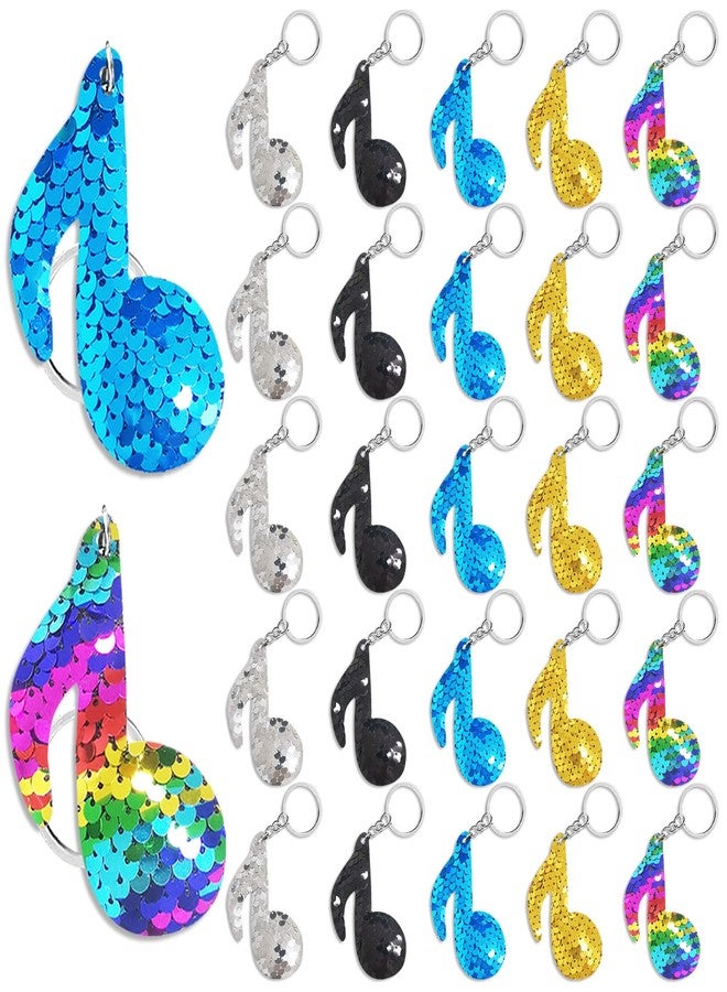 CiciBear 25 Pack Musical Note Sequin Keychains for Kids and Adults Birthday Gift, Baby Shower, Note Party Favor, 5 Colors - Image 1